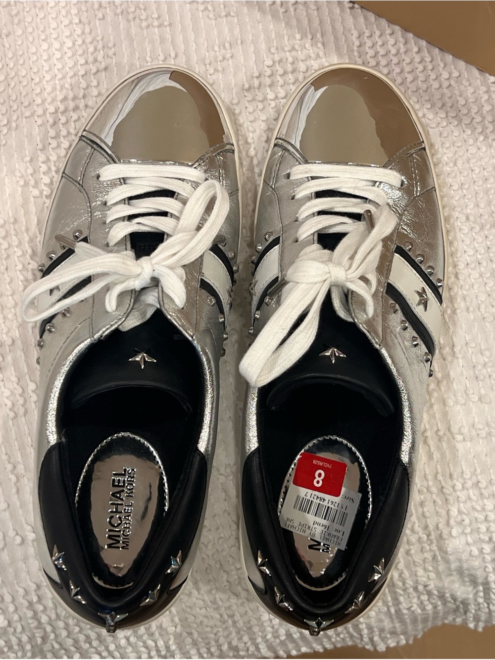 Michael Kors Frankie Silver and White Low-Top Star Accent Sneakers - Picture 3 of 5